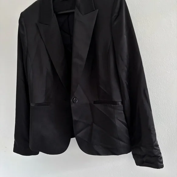 Black Satin Button Front Blazer Jacket Size 8 - Picture 4 of 14